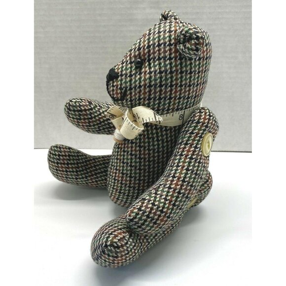 Vintage Houndstooth Sewing Teddy Bear Stuffed Animal with Honey Bee Nose Jointed - Picture 7 of 11